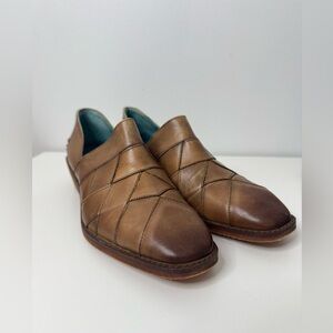 Roan Laverna Brown Cognac Woven Leather Slip On Shoe Loafer Women’s Size 9.5